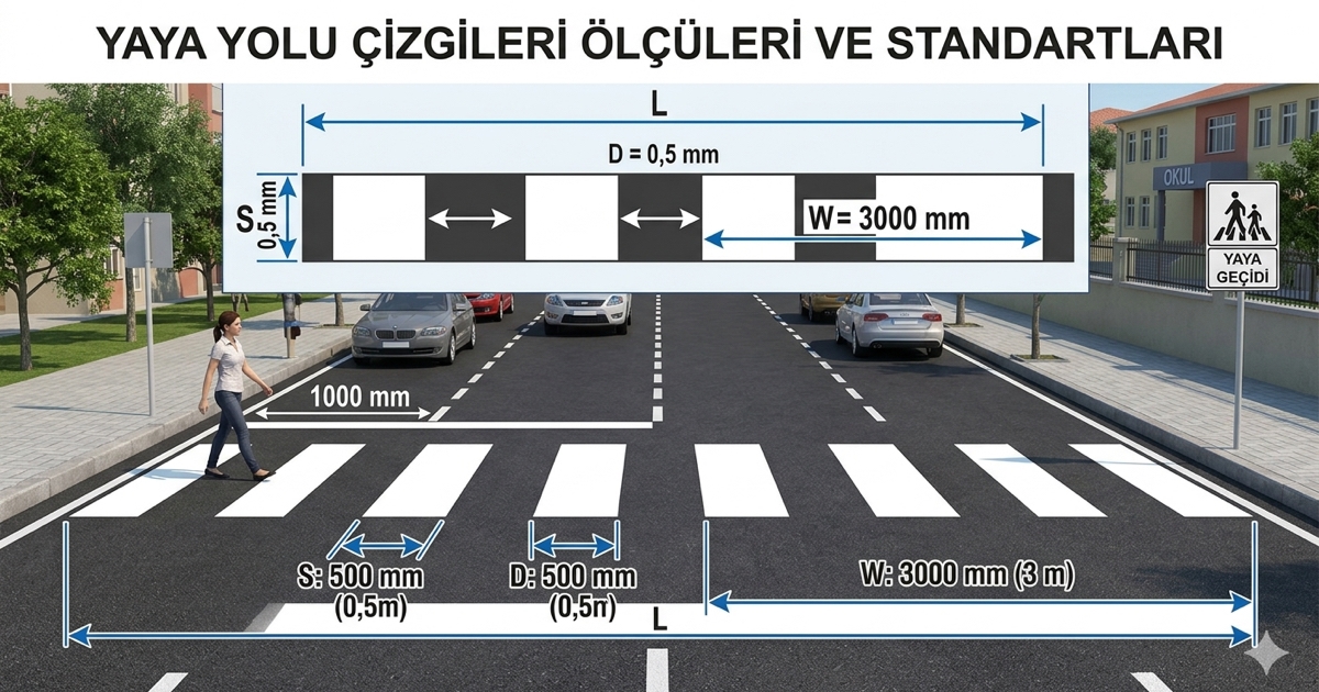 Yaya Yolu Çizgileri Ölçüleri